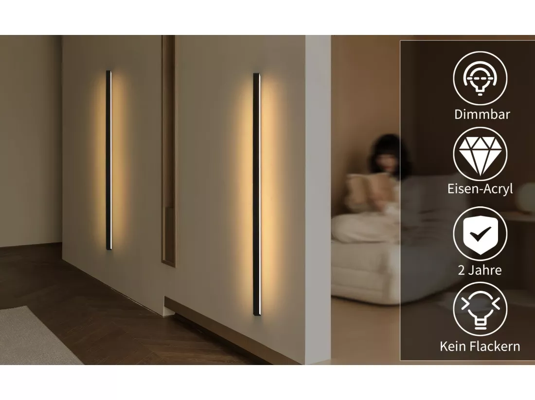 NETTLIFE Applique murale LED pour intérieur, noir, variable, 100 cm, moderne, 15 W, lampe de couloir, éclairage mural