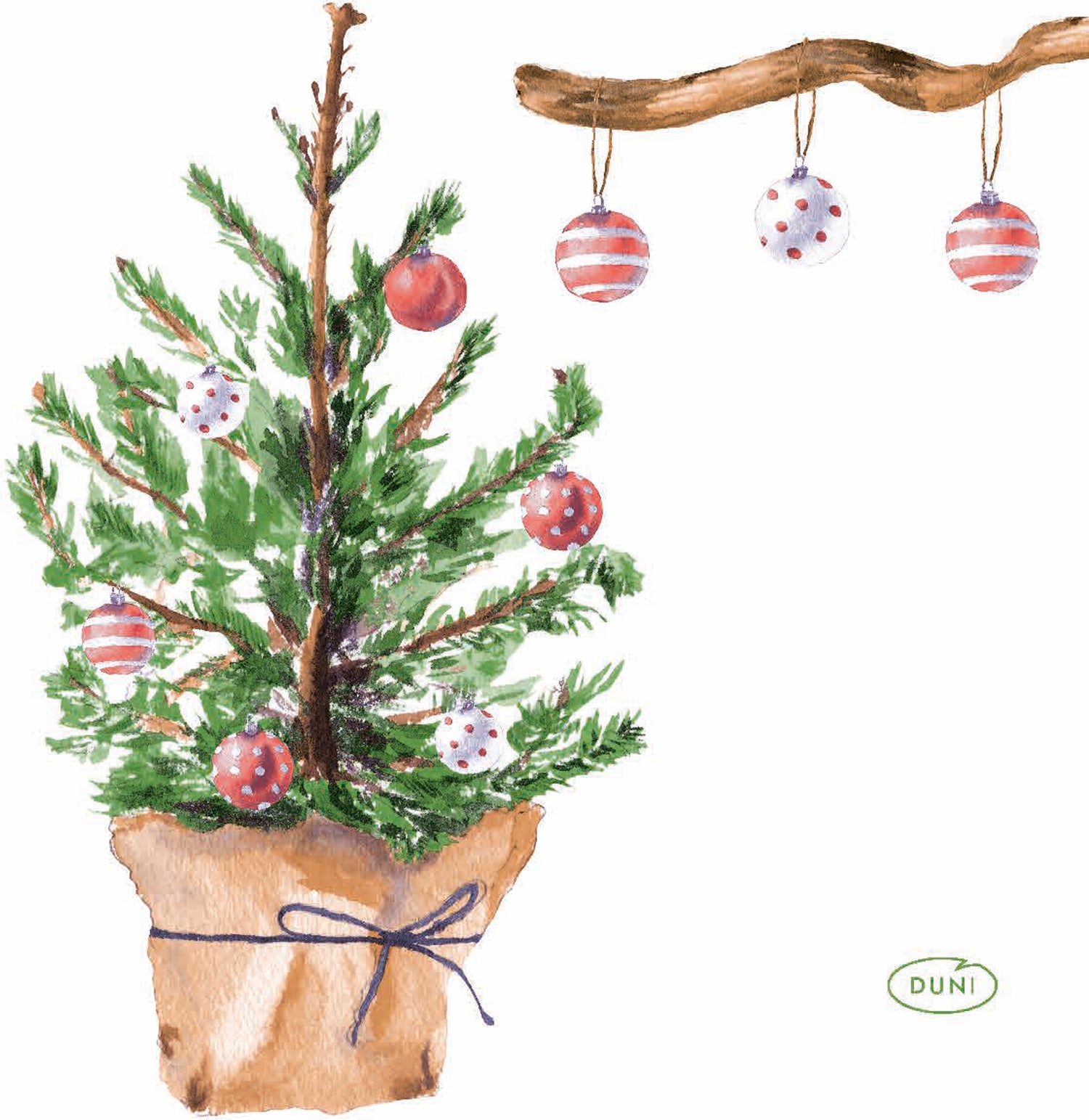 Duni servet Tree And Baubles wit 24 x 24 cm 20 stuks