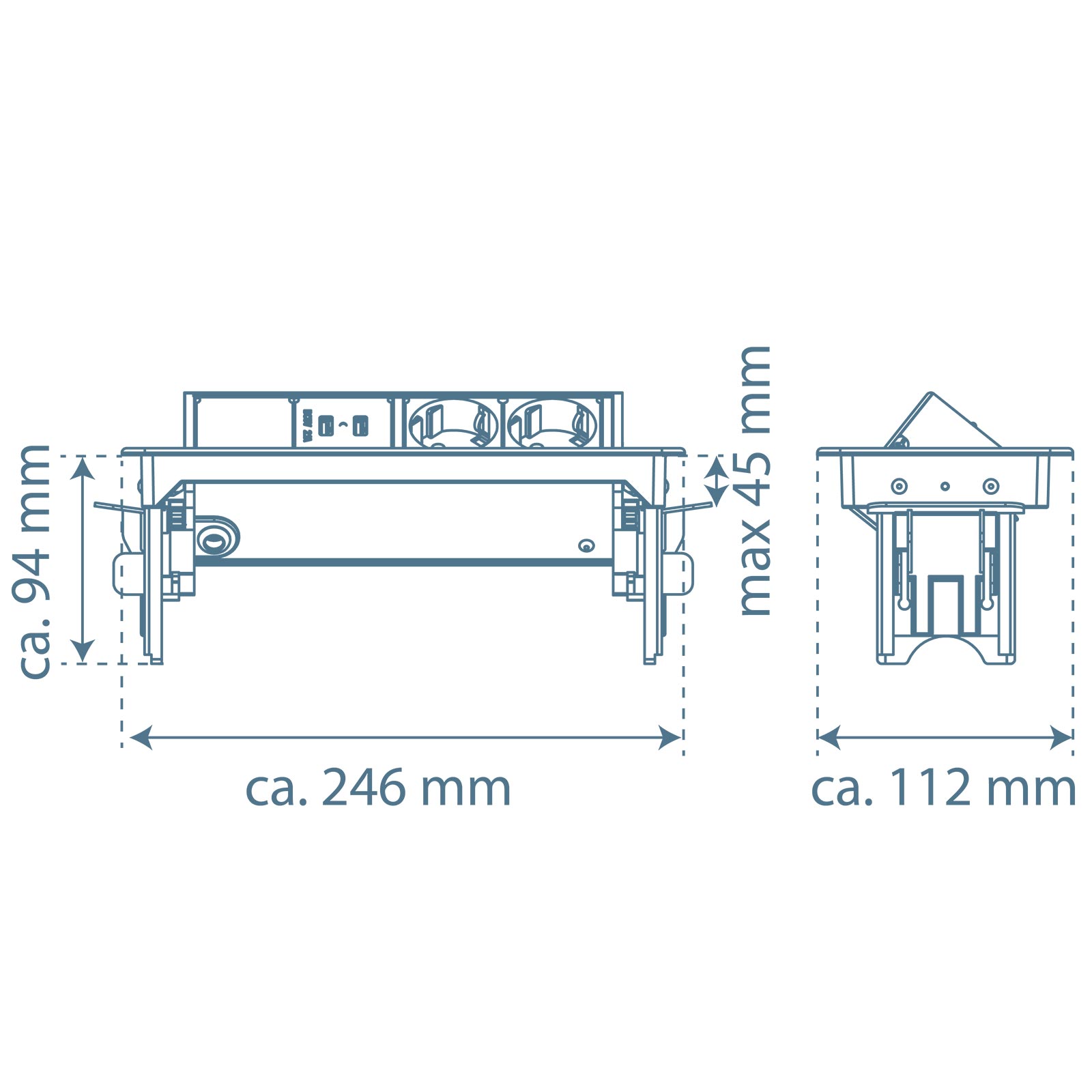 2-fach Steckdosenelement - schwarz-silber - USB - versenkbar