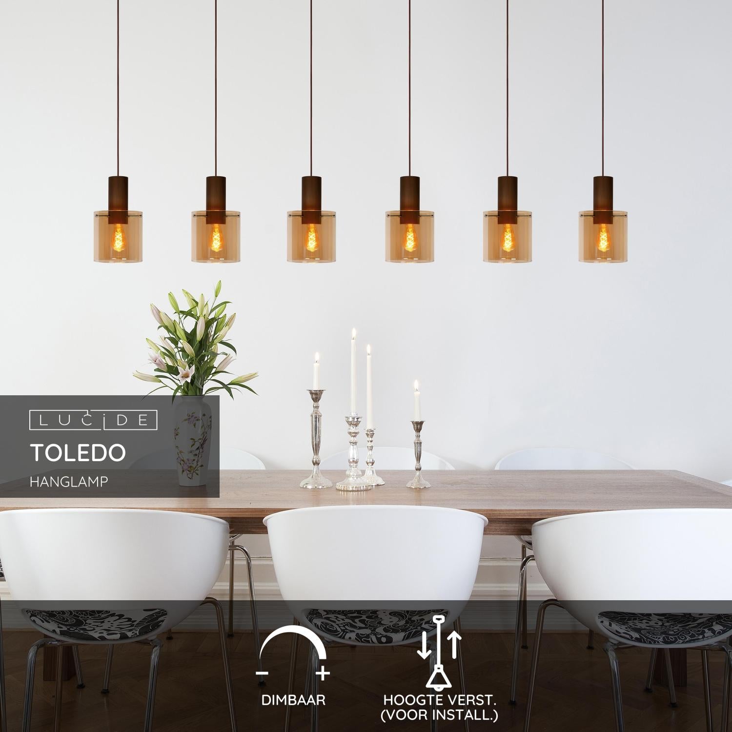 Toledo 3 cluster hanglamp Ã20 lineair amber