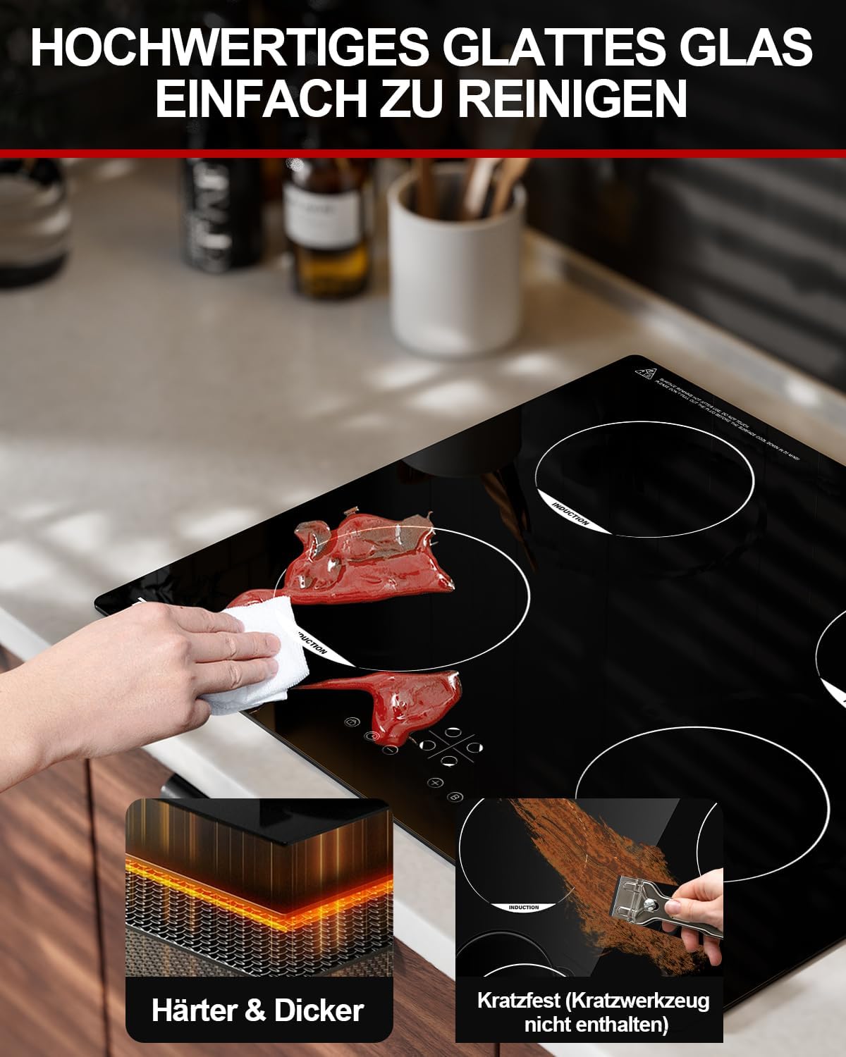 Induktionskochfeld 60cm, Induktions Herdplatte mit 4 FlexInduction Zonen, Induktions Kochplatten, Induktionsfeld & Kochfeld mit Induktion, Timer Funktion & PowerBoost