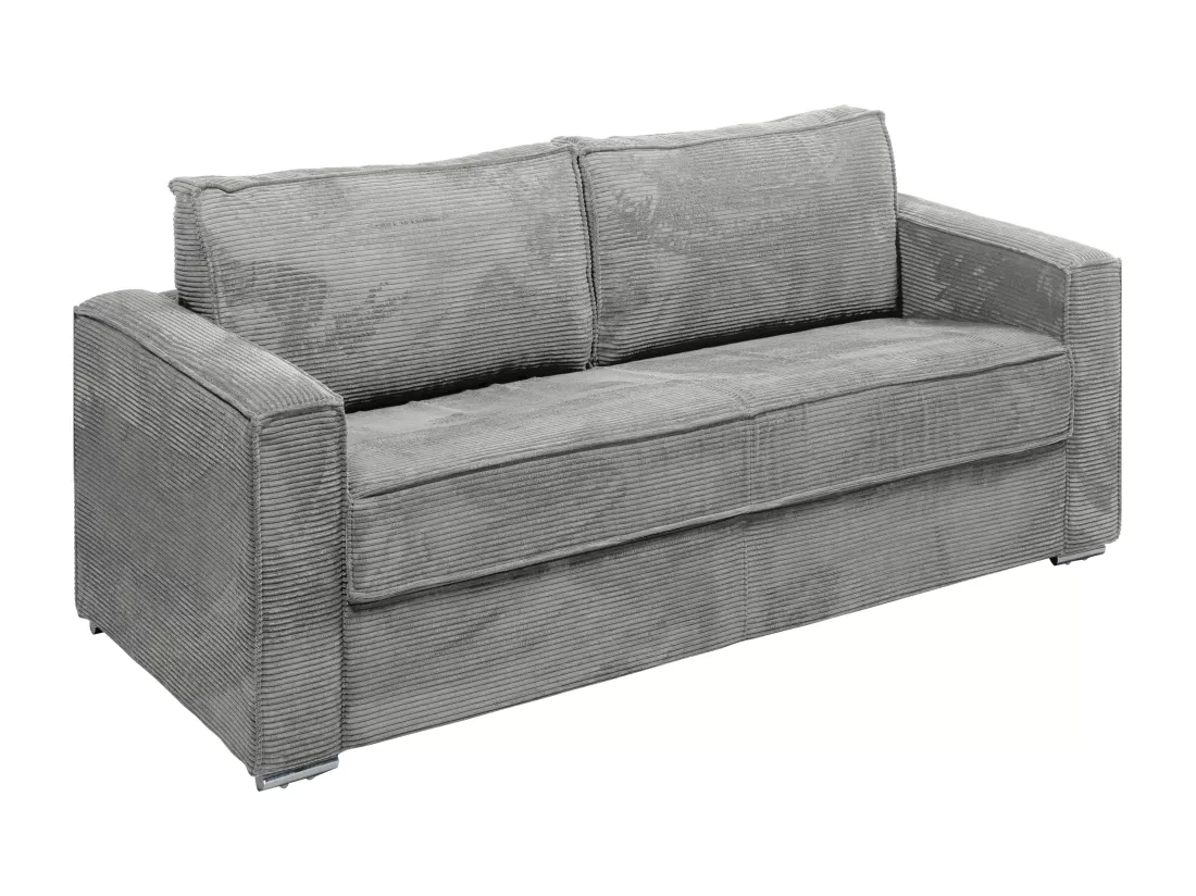 Canapé 4 places convertible express en velours côtelé gris clair - Couchage à lattes larges 160 cm - Matelas 22 cm LORETO