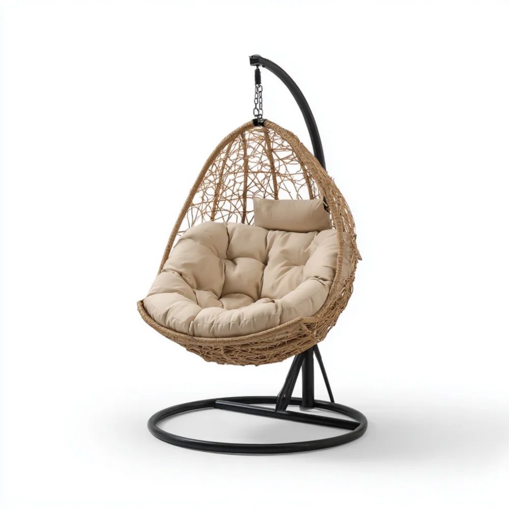 Rattan-Hängesessel 95x70x195 cm mit Kissen - Geflecht Beige