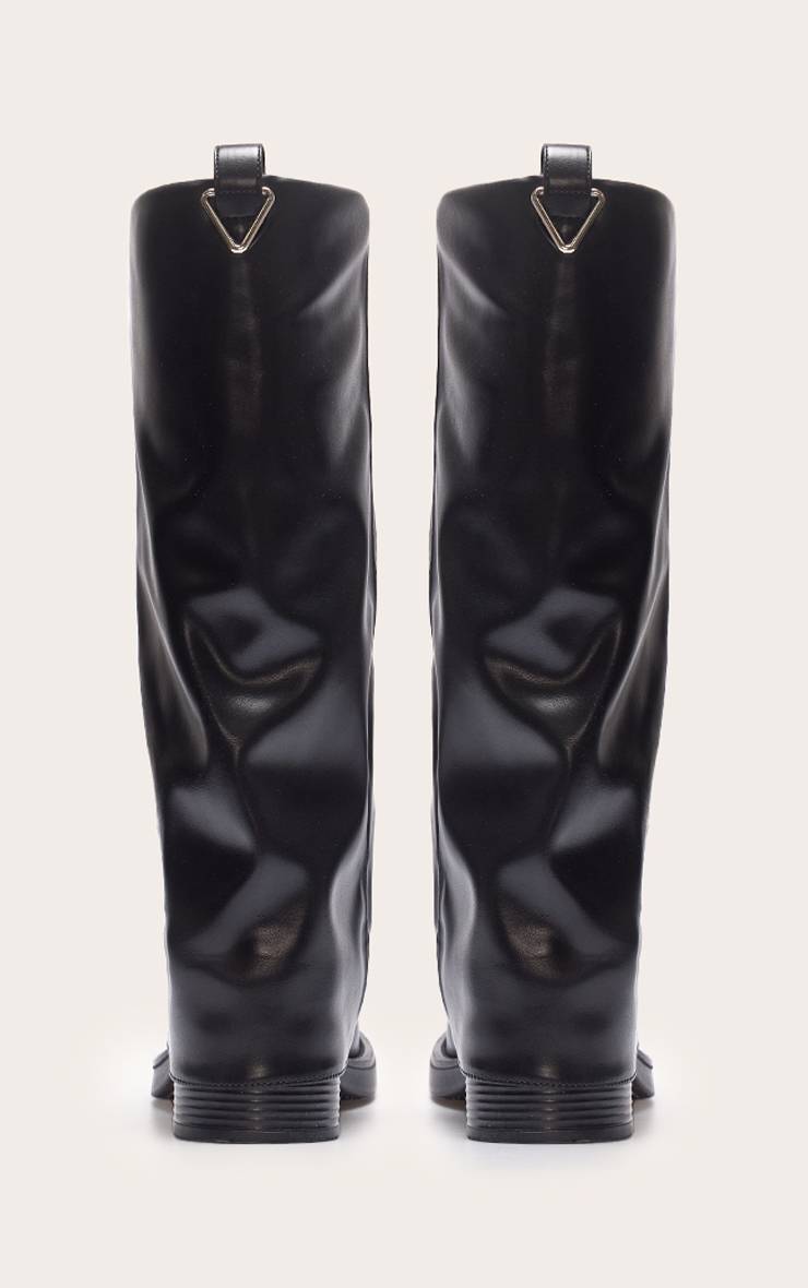 Noir Bottes Hautes À Talon Bloc En Synthétique Avec Revers Au Genou
