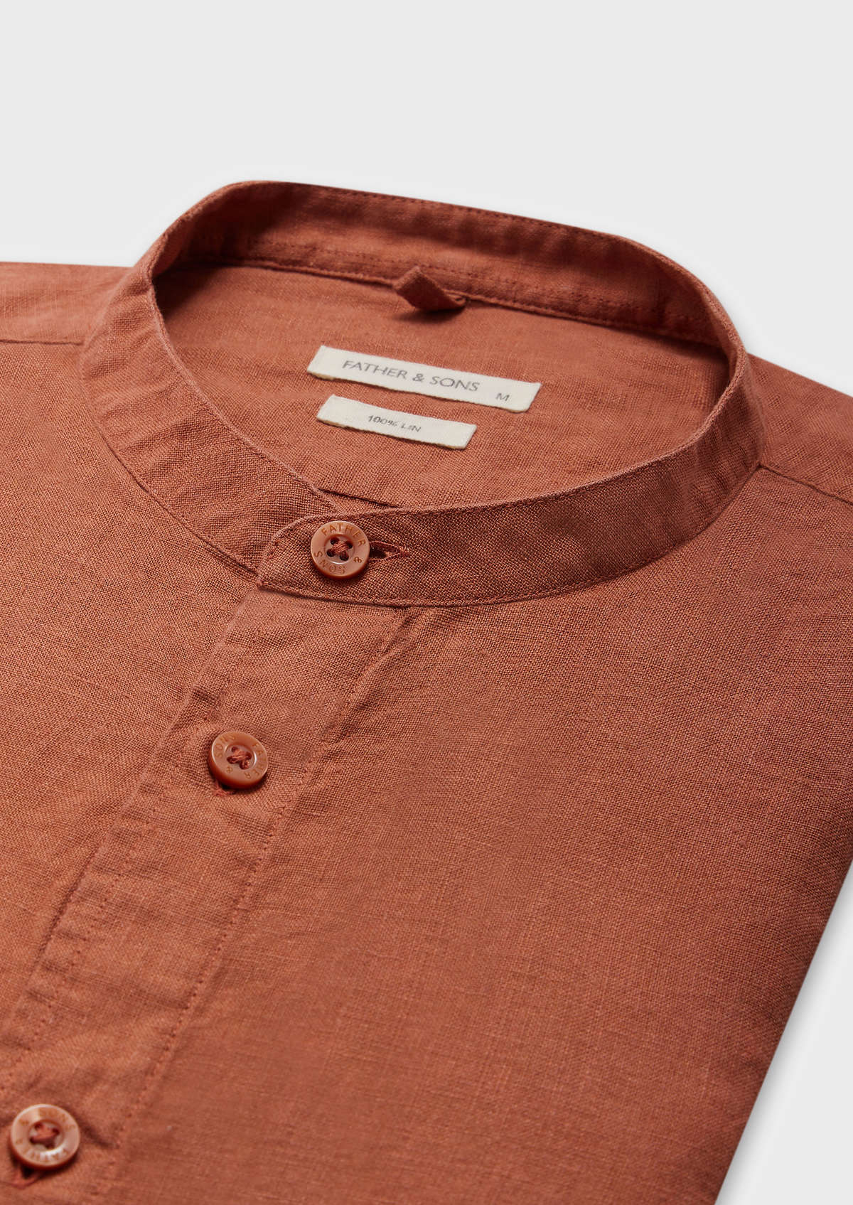 Chemise sport Slim en lin uni terracotta à col officier