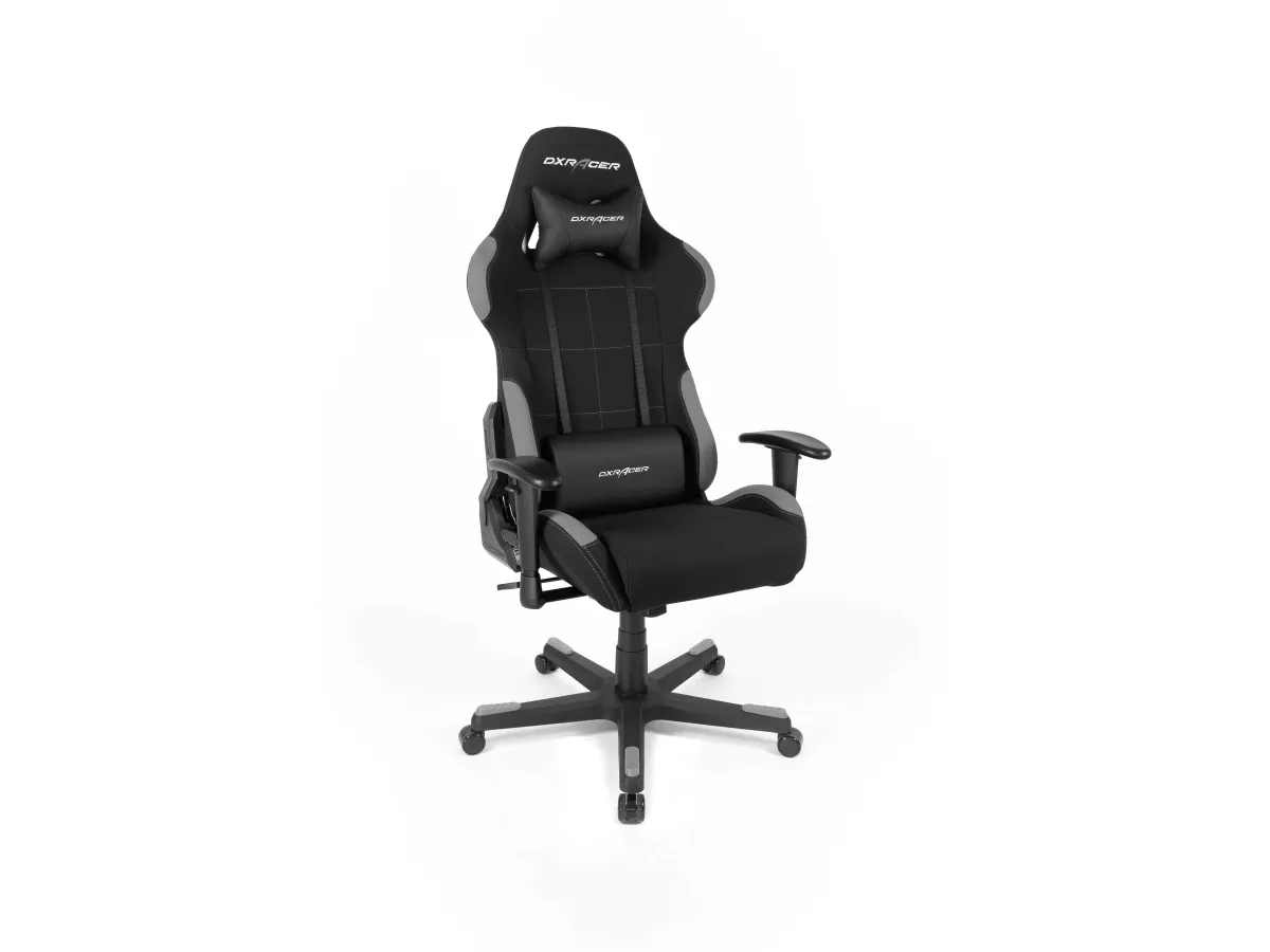 DXRacer Formula Series OH/FD01 - Stol - ergonomisk - høj ryg - armstøtter - T-formet - vippe - drejeled - nylon, polyuretan kunstigt læder, højdensistets støbt skum, stålramme, koldstøbt skum, fabric mesh cover - grå, sort