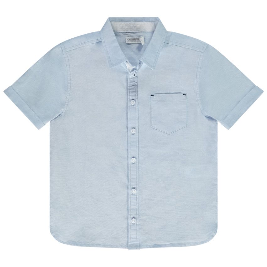 Chemise manches courtes unie en coton pour garçon - Bleu