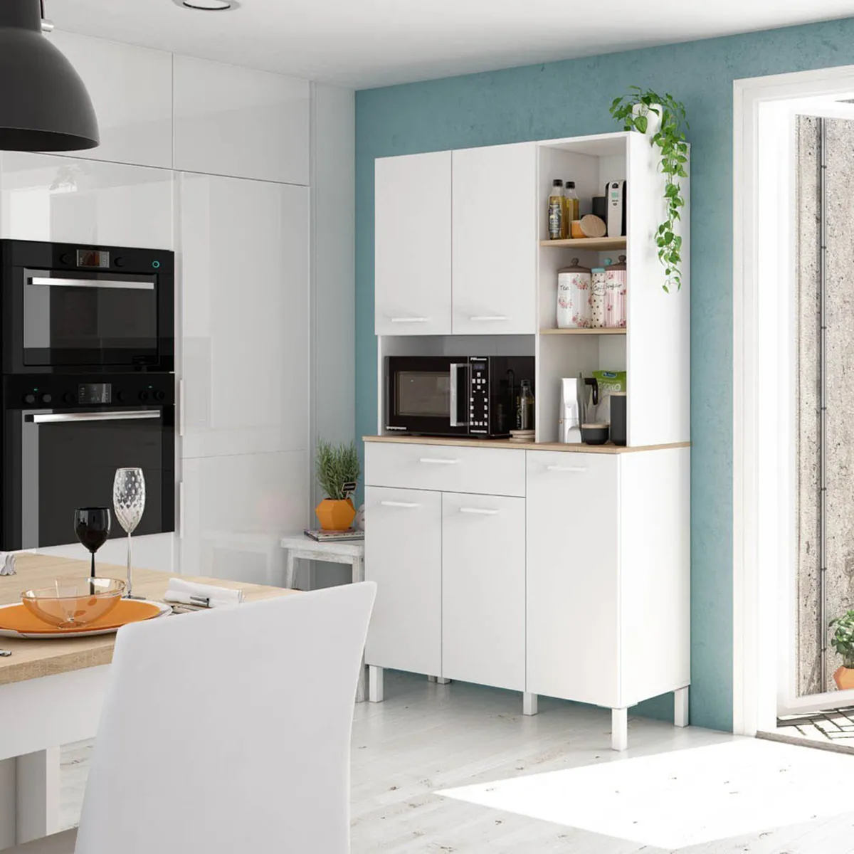 Pegane Buffet Blanc Artic/Chêne Canadien
