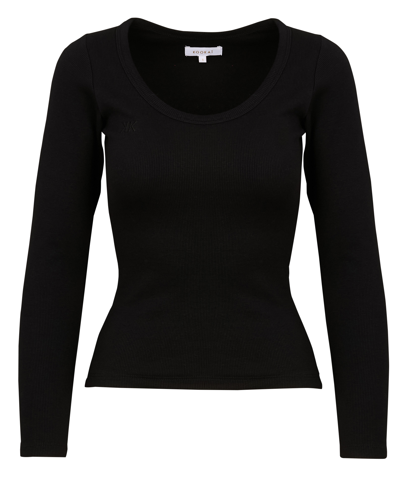 MERRY - Tee-shirt cintré col rond brodé en coton mélangé | Noir