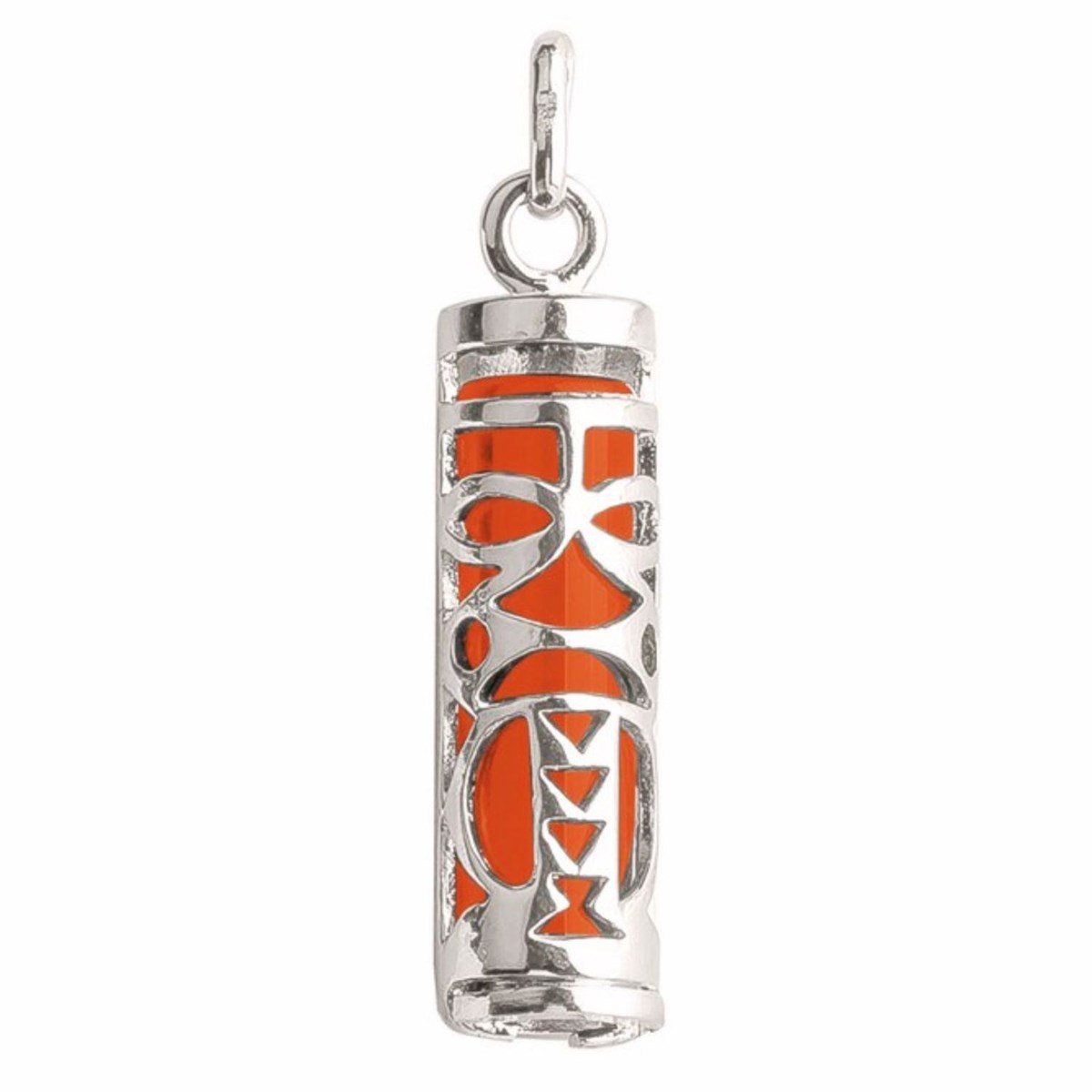 Pendentif Tiki Polynésien rouge corail en argent 925°/00 + chaîne 3cm symbole tendresse