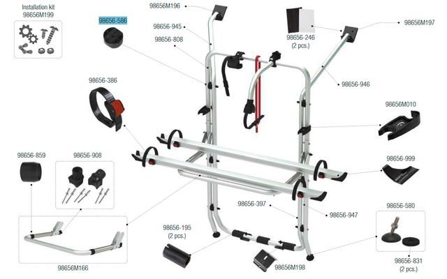 Fiamma Distanzstück schwarz passend für Carry Bike T2 / T4 / T5 / T6 / Sprinter / Crafter / Viano / Vito / Vivaro / Trafic / Custom / Ducato - Fiamma Ersatzteilnummer 98656-586