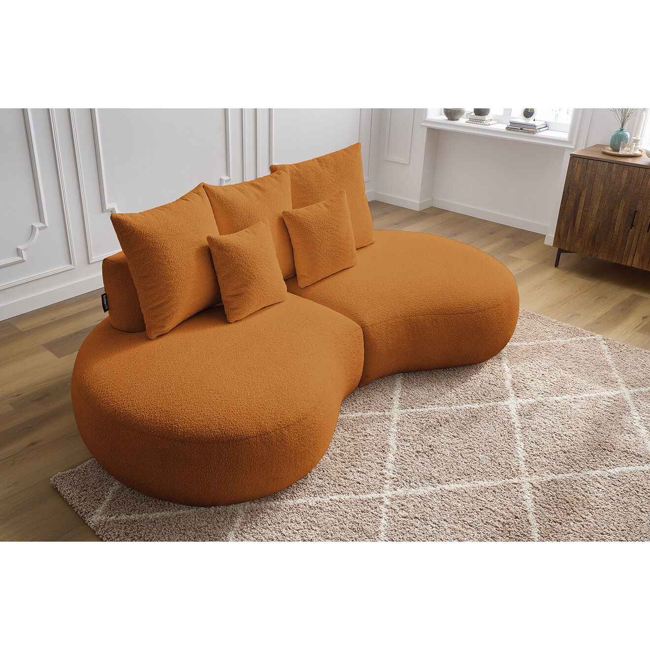 Bobochic Canapé droit fixe 3 places saint-germain tissu bouclette jaune - 260x145x92 cm