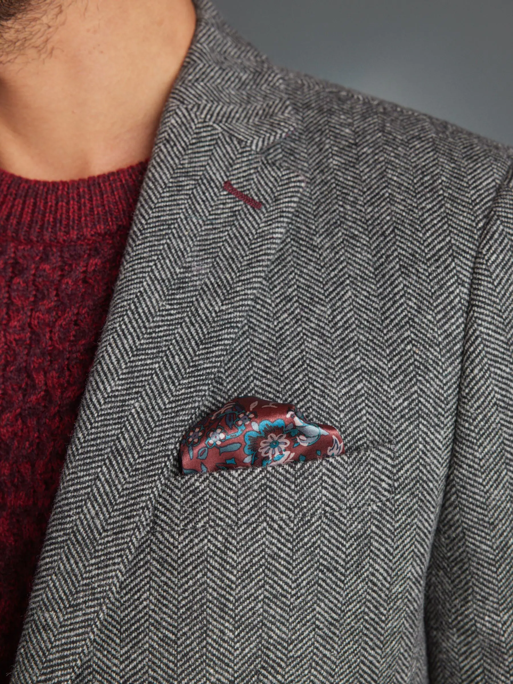 Grijs - Slim Fit - Signature Nova Fides Blazer van wolblend met visgraatmotief