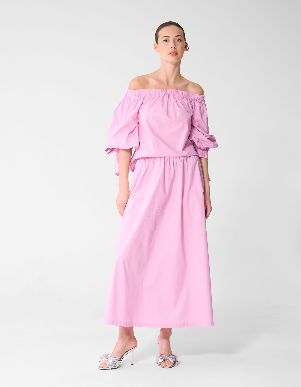 Poplin Studs Maxi Rok Roze