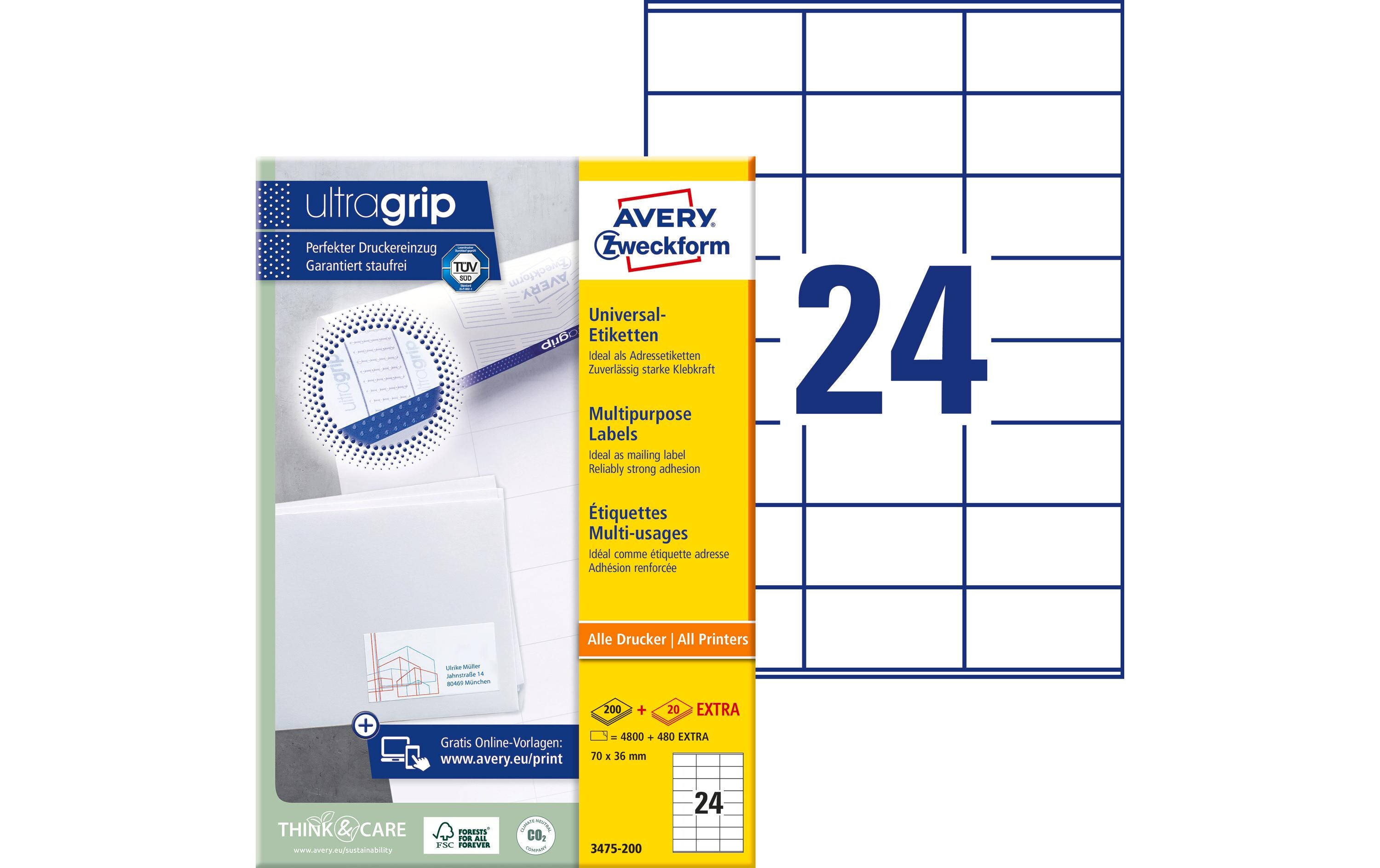 Universal-Etiketten 3475 70 x 36 mm, 220 BlattWeisse Aufkleber, permanent haftend