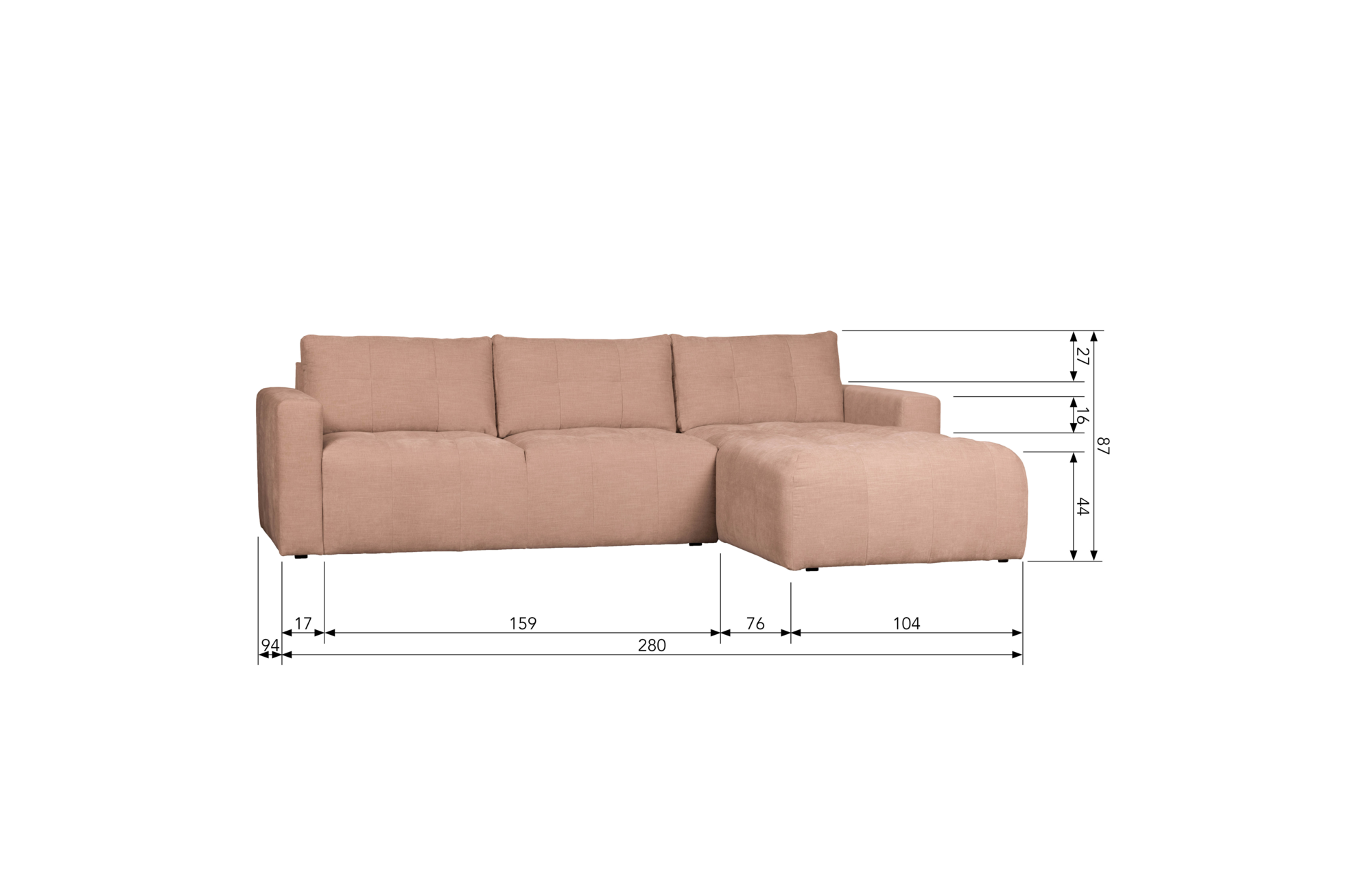 WOOOD Exclusive chaise longue Bar rechts Bar Chaise Longue rechts - Roze