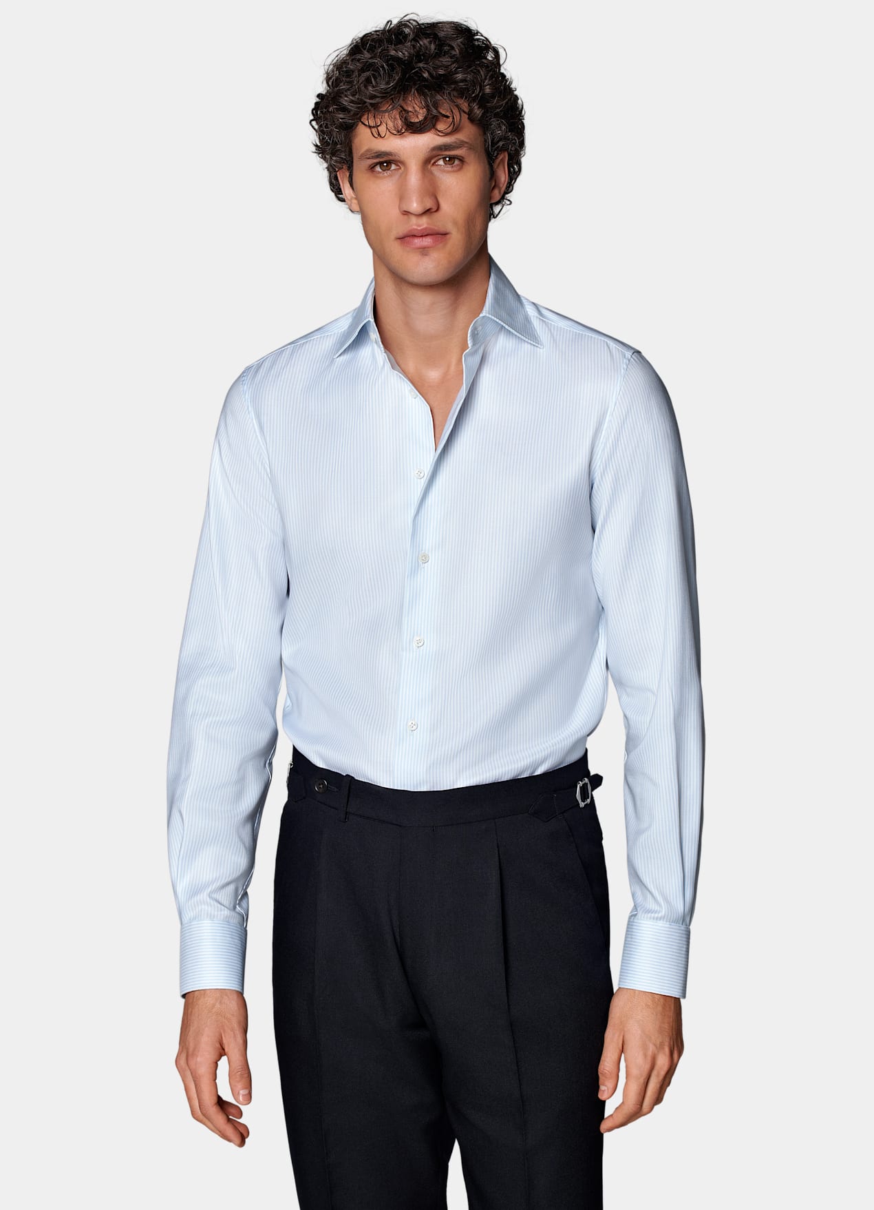 Chemise en oxford coupe très ajustée bleu clair à rayures