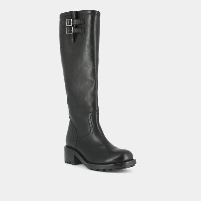 Bottes à semelles crantées  en cuir noir