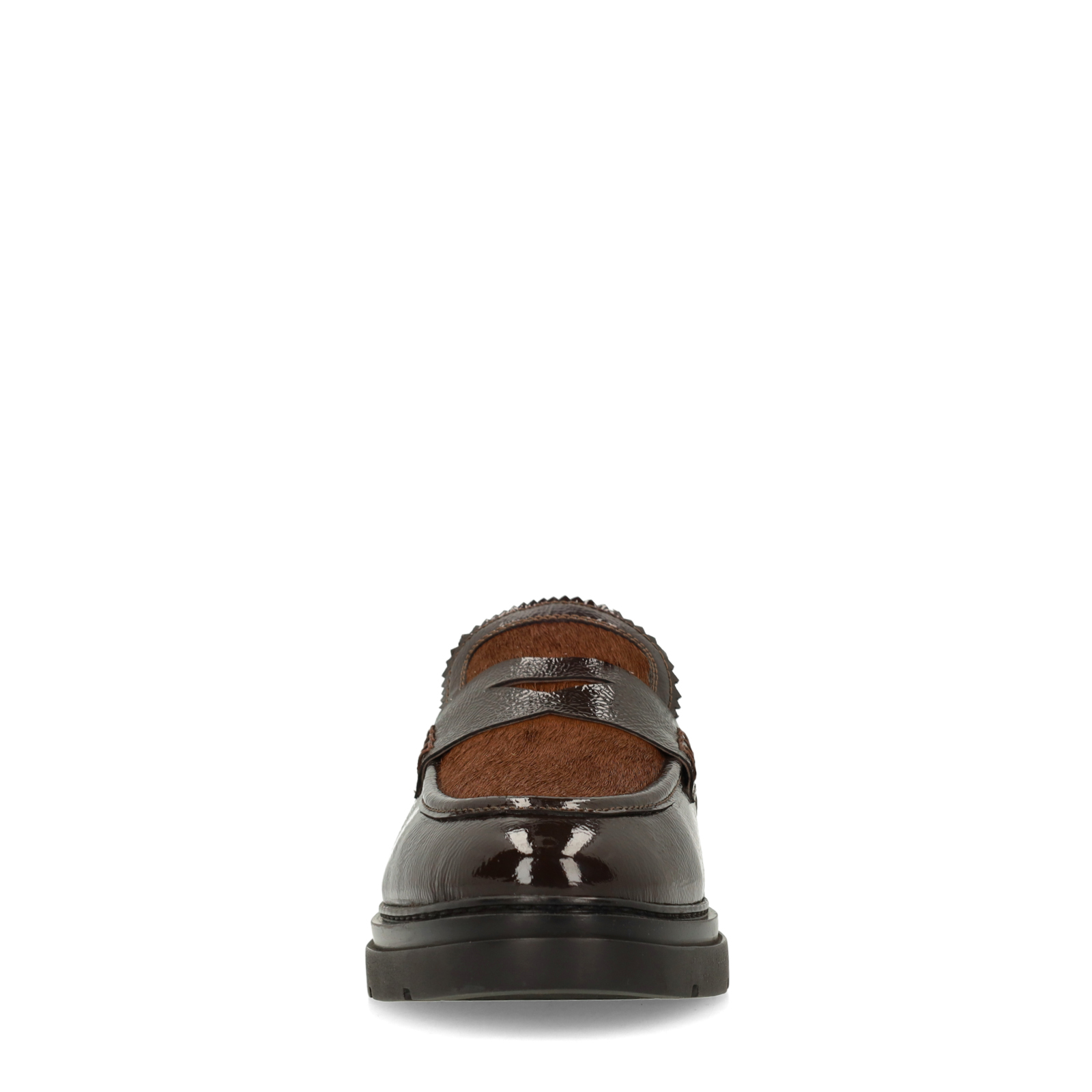 Bruine lakleren loafers met pony hair
