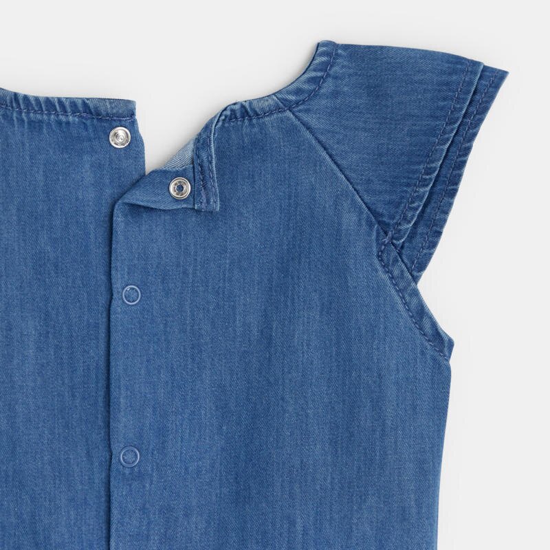 Combishort en denim léger brodé bleu bébé fille Bleu