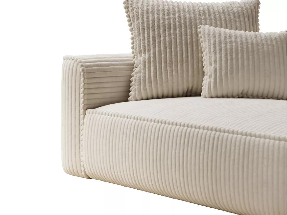 Méridienne droite en velours côtelé grosses côtes beige PINETA