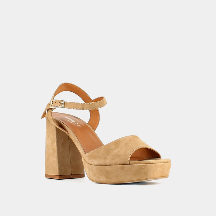 Sandales à talons hauts et bouts ouverts  en velours camel
