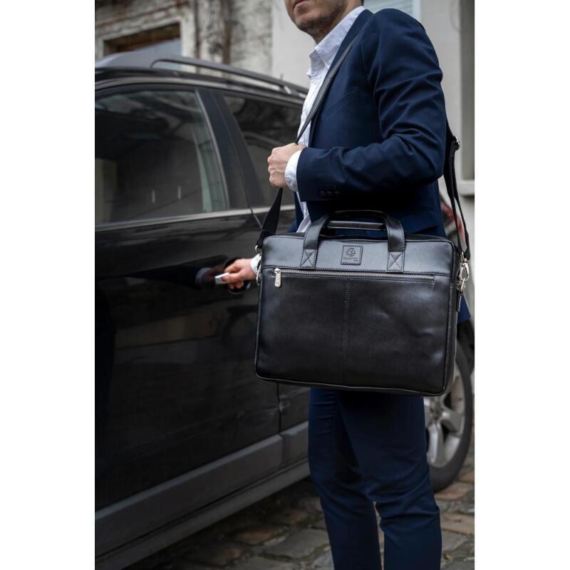 Exacompta Sacoche en cuir noir Exactive pour ordinateur portable  15,6''