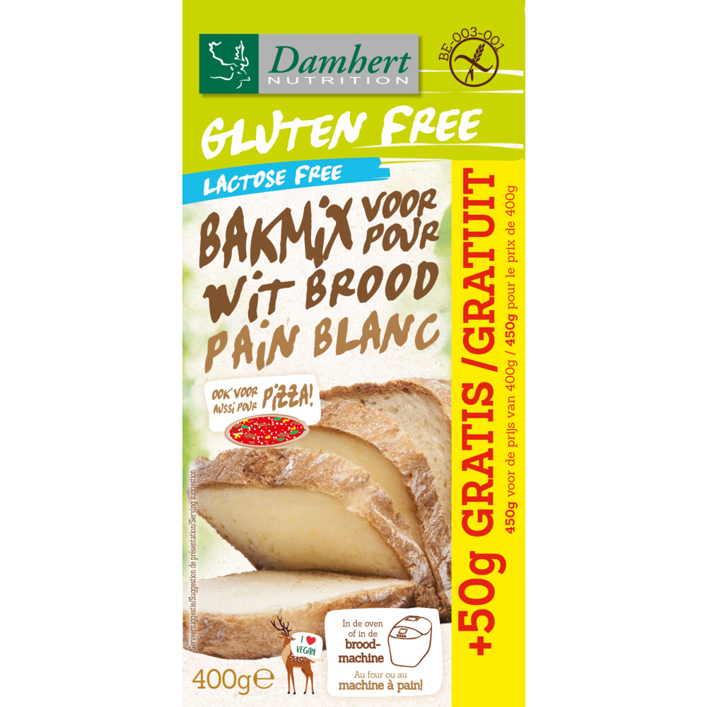 3x Damhert Glutenvrij Bakmix Wit Brood+Pizza 400 gr