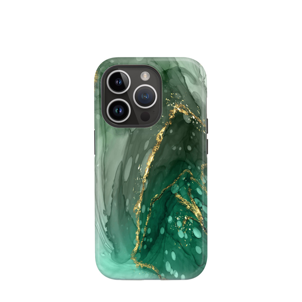 iPhone 14 Pro Hybrid (Kunststoff / Gummi) Hülle Marmor Marble 7 - Grün
