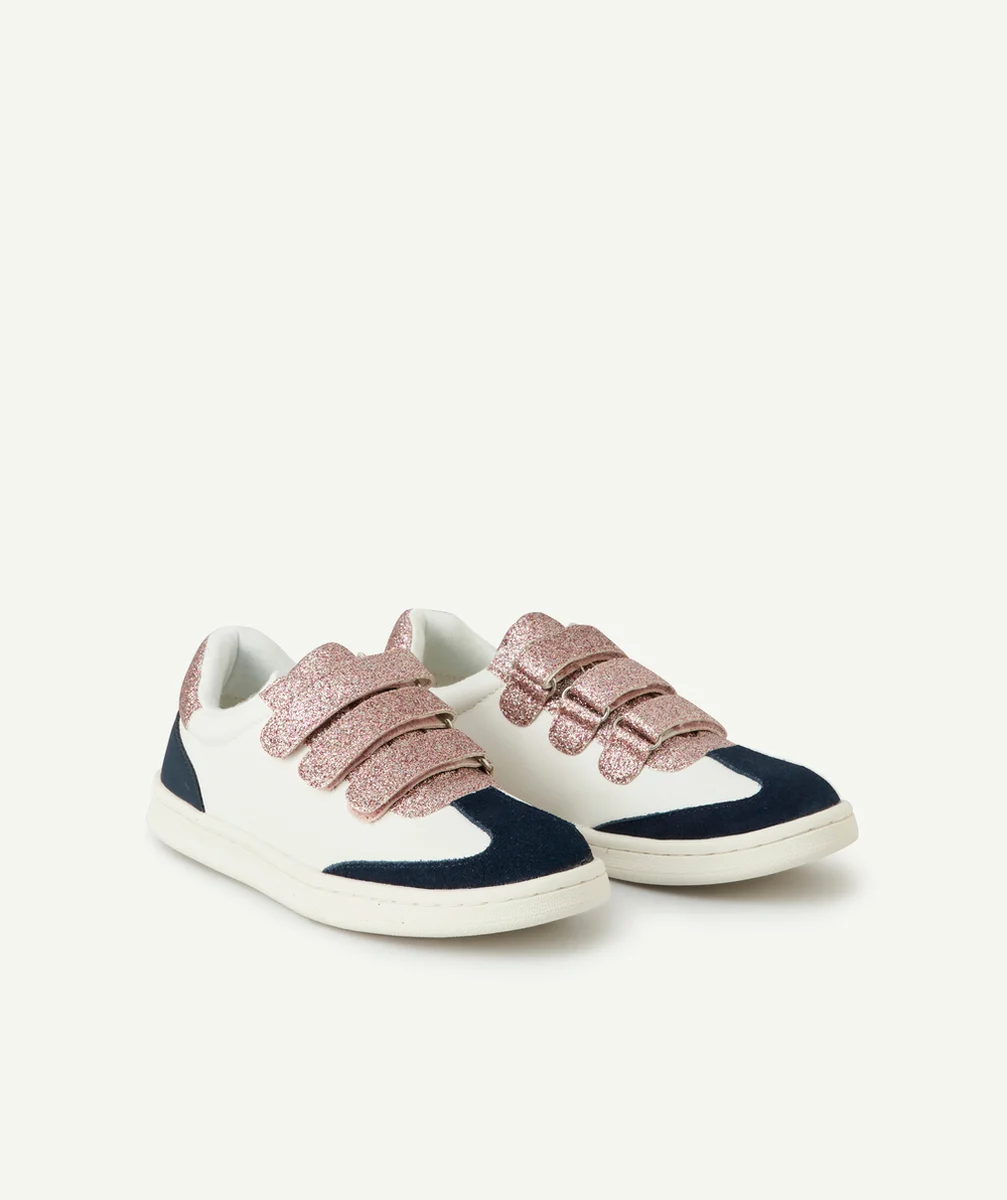 BASKETS BASSES FILLE BLANCHE BLEU ET PAILLETÉES ROSE