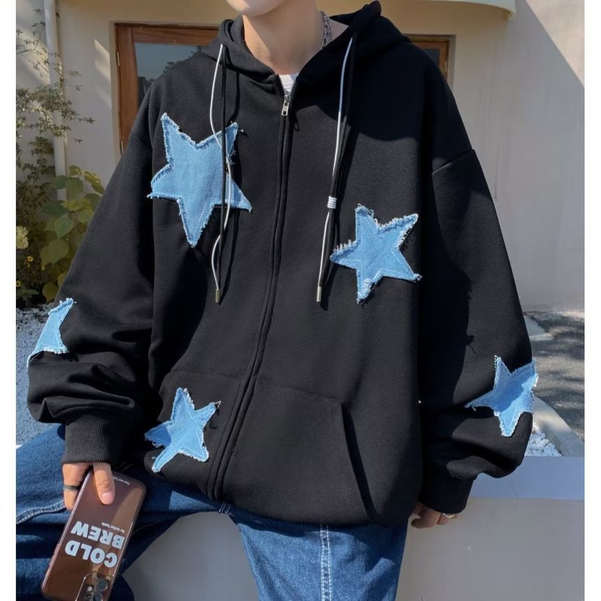 Bolgivy - Fleecegevoerde hoodie met sterrenapplicatie en rits