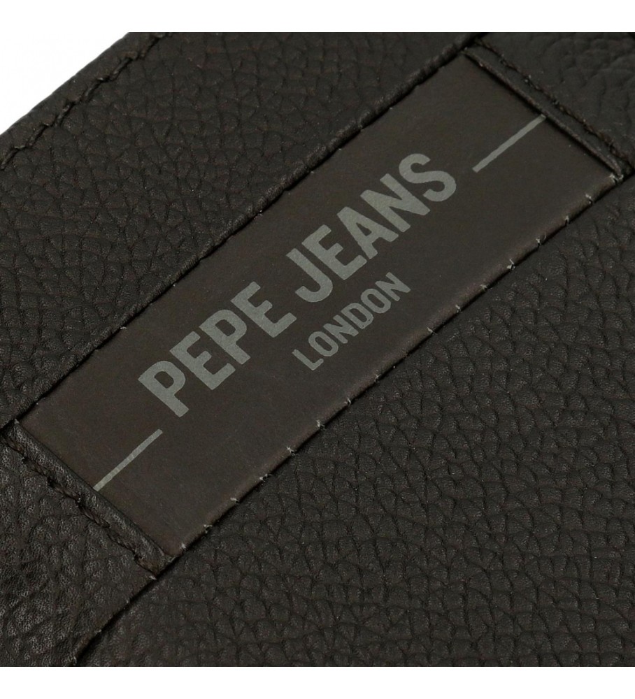 Carteira Pepe Jeans Checkbox em couro com fecho de clique, preta.