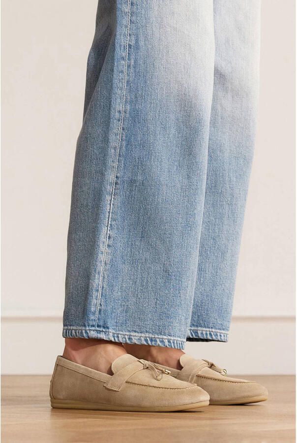 No Stress Dames Beige suède loafers met franjes