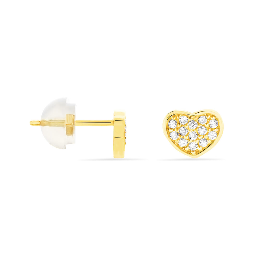 Boucles D'oreilles Puces Daria Coeur Plein Or Jaune Oxyde De Zirconium