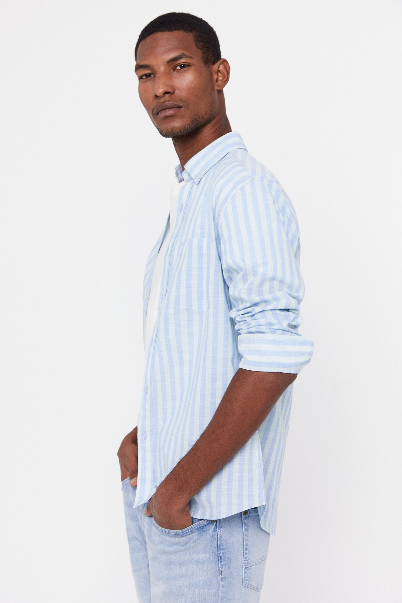 Camisa listrada de malha texturizada - Verde