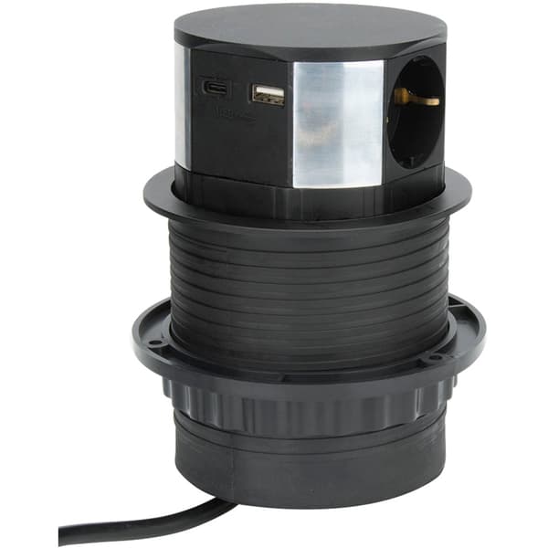 Namron Pop-Up Strømsøyle 3 Stikk 2 USB (A+C) Lav