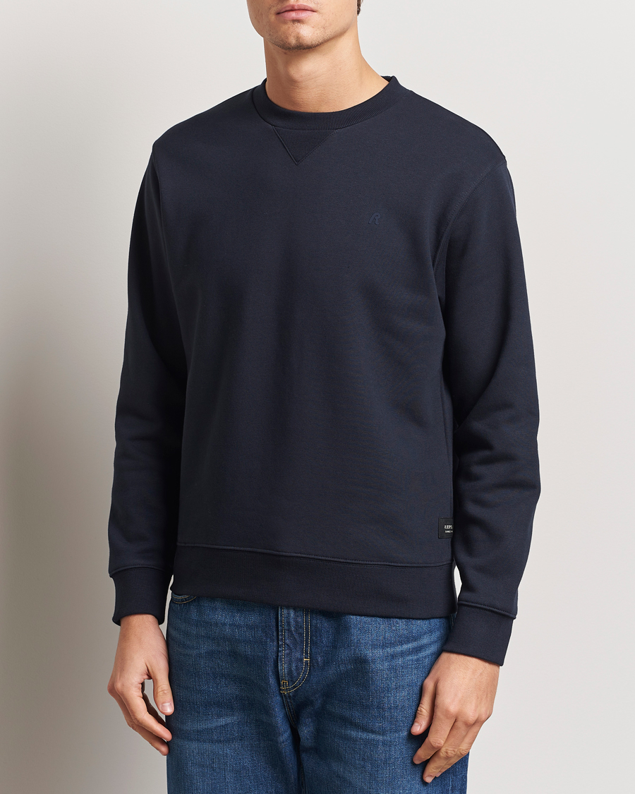Replay Tonal Logo Crew Neck Sweatshirt Navy