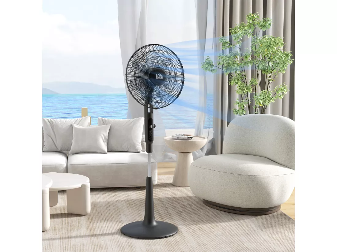 Ventilateur oscillant réglable sur pied 40W 3 modes 28 vitesses timer fonction anti-moustique télécommande noir