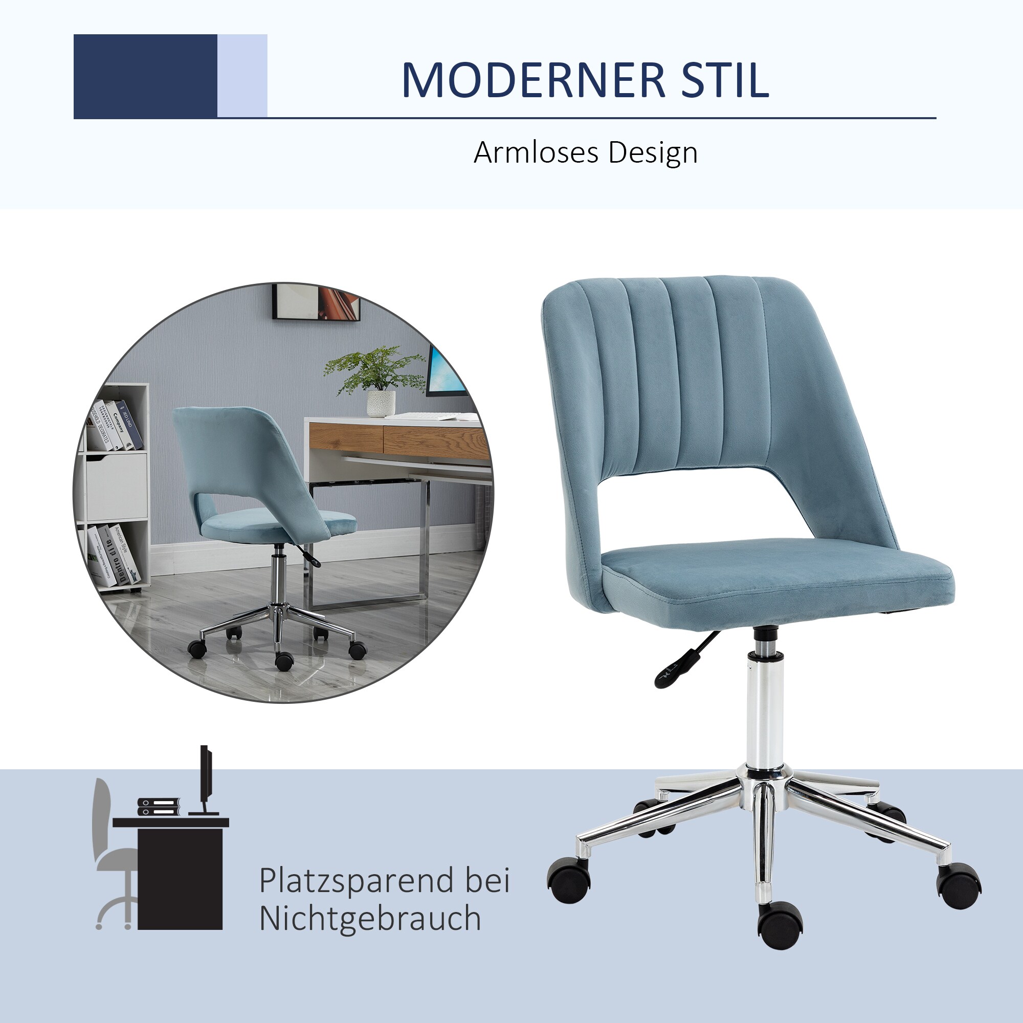 Vinsetto Bürostuhl moderner Stil, drehräder, High-End-Gaslift Blau 49 x 54 x 79-91 cm (BxTxH)
