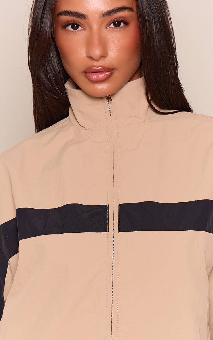 Beige Veste De Survêtement À Fermeture Éclair Et Bandes Contrastées Petite