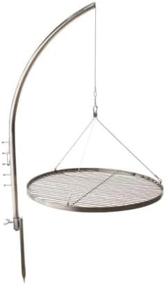 HeRo24 Grillgalgen Schwenkgrill T210 – Grillgestell mit Erdspieß aus Edelstahl (3,5 cm Rohr) – inkl. 50 cm Edelstahl Grillrost – höhenverstellbar für Feuerstelle & Outdoor