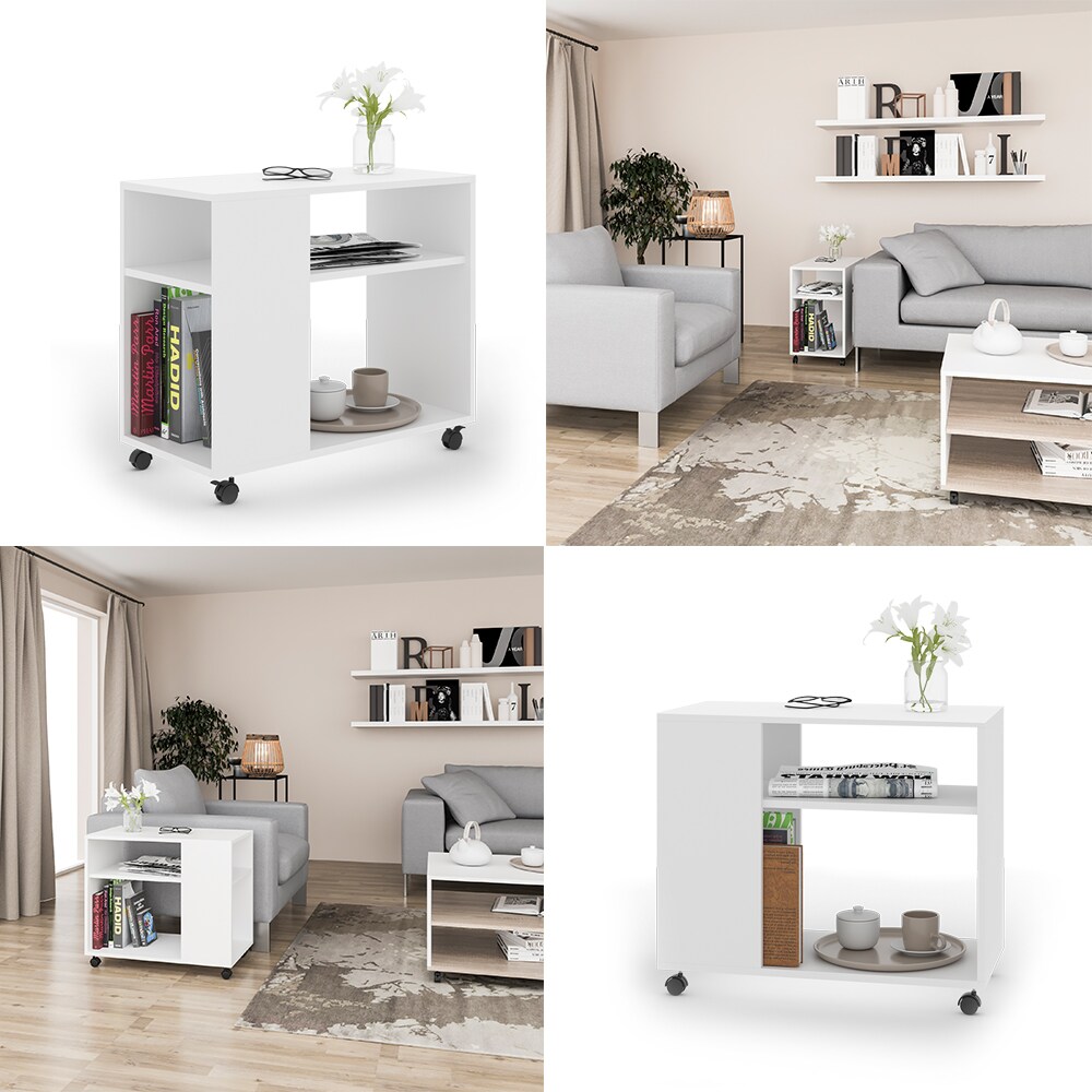 VICCO Beistelltisch ROLLI Couchtisch Rollen Weiß Sofatisch Wohnzimmer Ablage