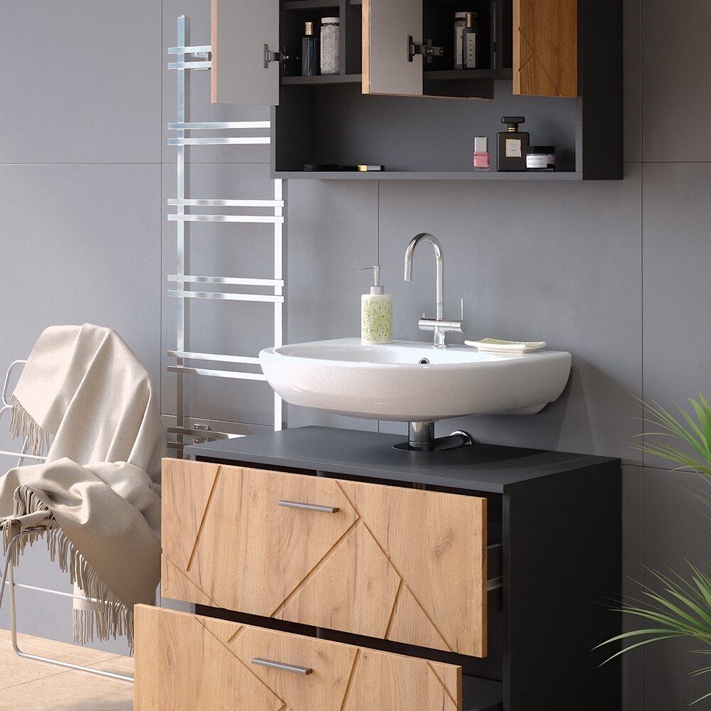 Vicco Badmöbelset Irma Anthrazit Eiche modern 80 cm Badezimmerschrank Badschrank Badezimmermöbel Waschtischunterschrank Spiegelschrank Schranktür Schrankfach Schrankschublade Ablage Aufbewahrung