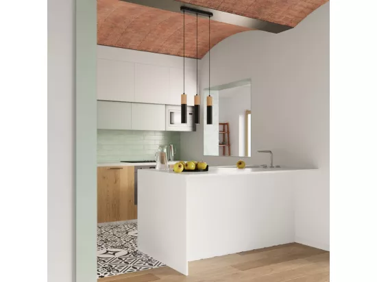 Sollux PABLO Lampe à Suspension Slim 8cm Noir, Bois Naturel GU10