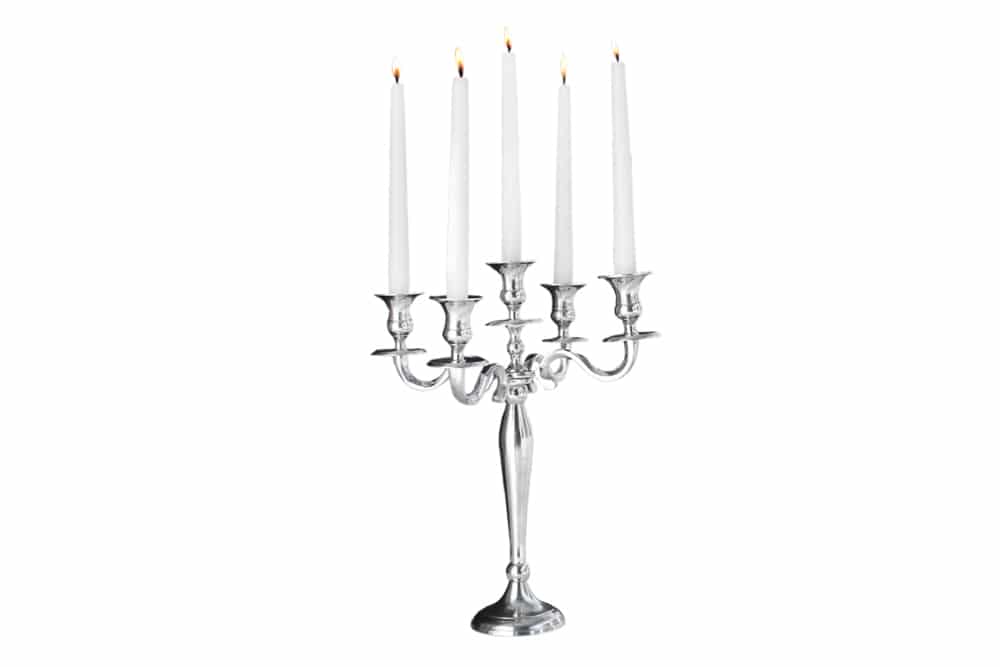 Kerzenständer MODERN BAROCK 40cm silber 5-armig Lüster Aluminium poliert Kerzenhalter