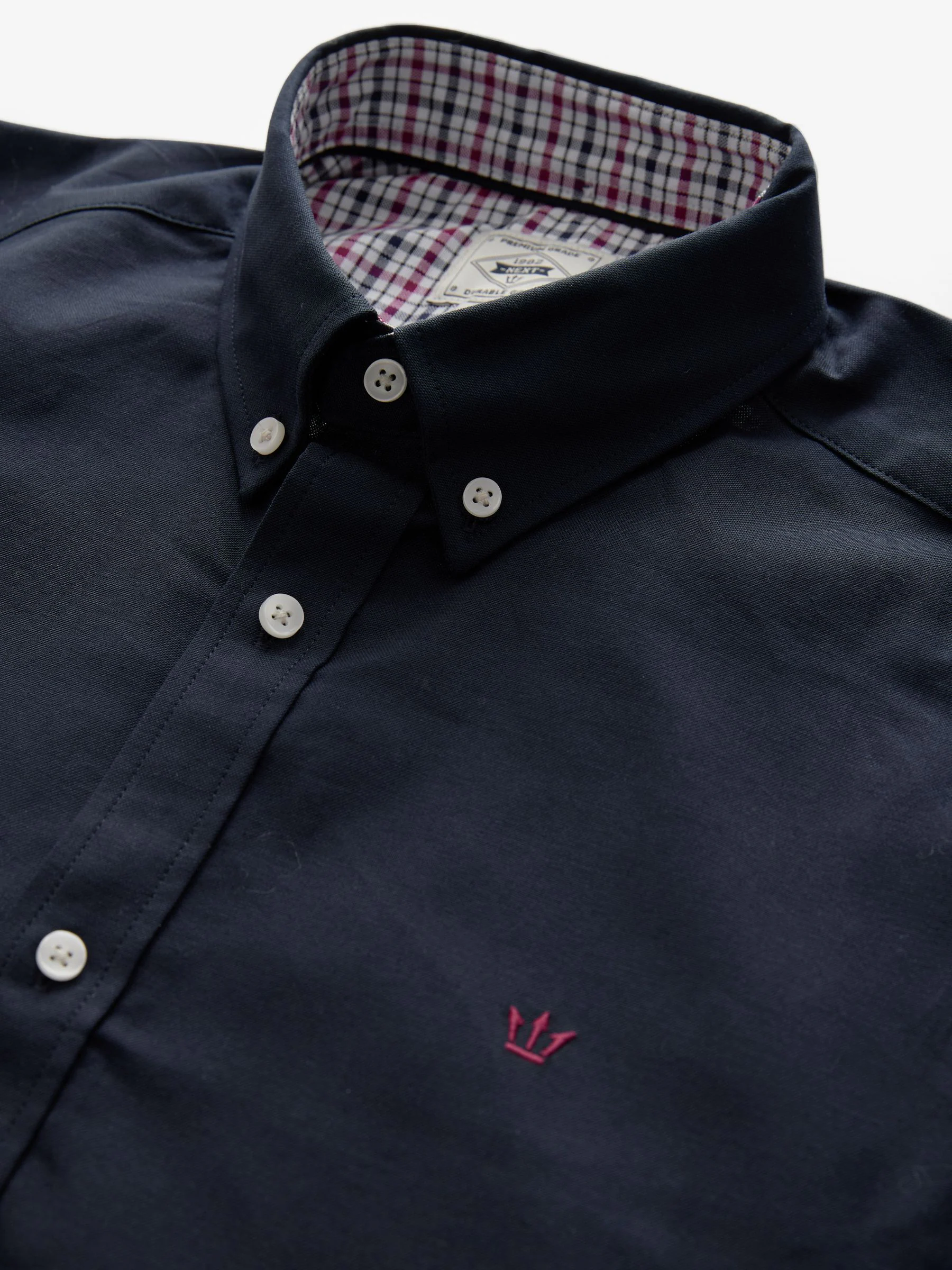 Donkerblauw - Oxford-stretchoverhemd met lange mouwen