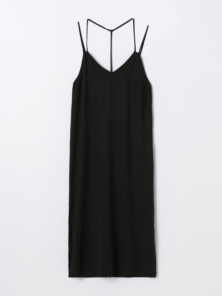 Vestido midi fluido com alças finas - Preto
