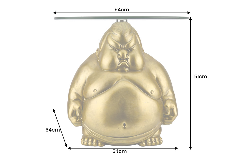 Runder Couchtisch SUMO 55cm gold Skulptur handmade