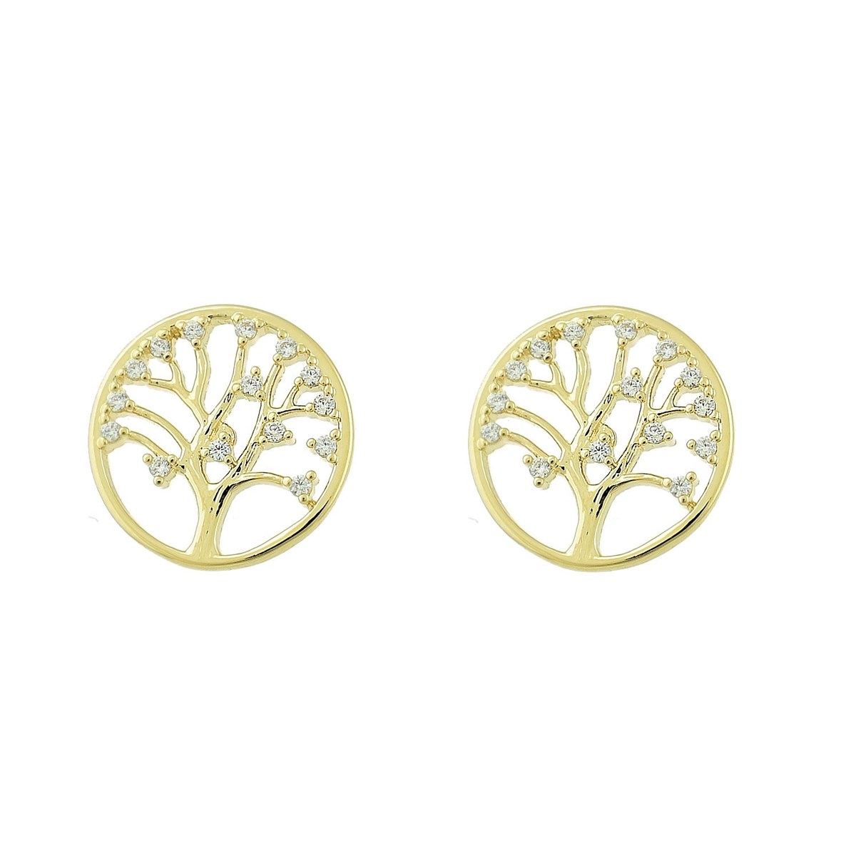 Boucles d'oreilles arbre de vie oxydes de zirconium Plaqué OR 750 3 microns