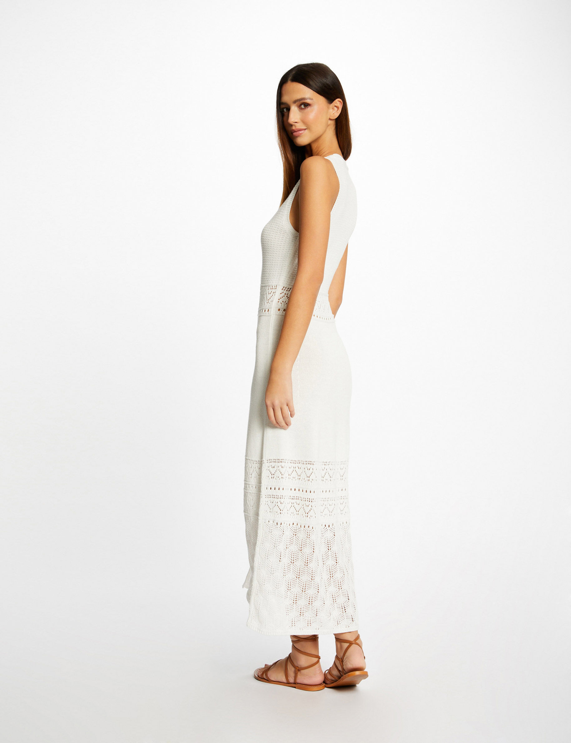 Robe pull longue droite sans manches ecru femme - ecru